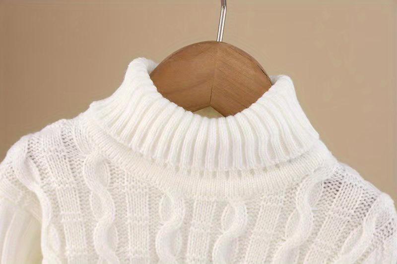 1pc Kids Cartoon Bear Turtleneck Sweater - 100% Acrylic Knit Fabric, Casual High Neck, Skinny Fit, Long Sleeve, Regular Length - Boys and Girls Fall/Winter Pullover Sweater