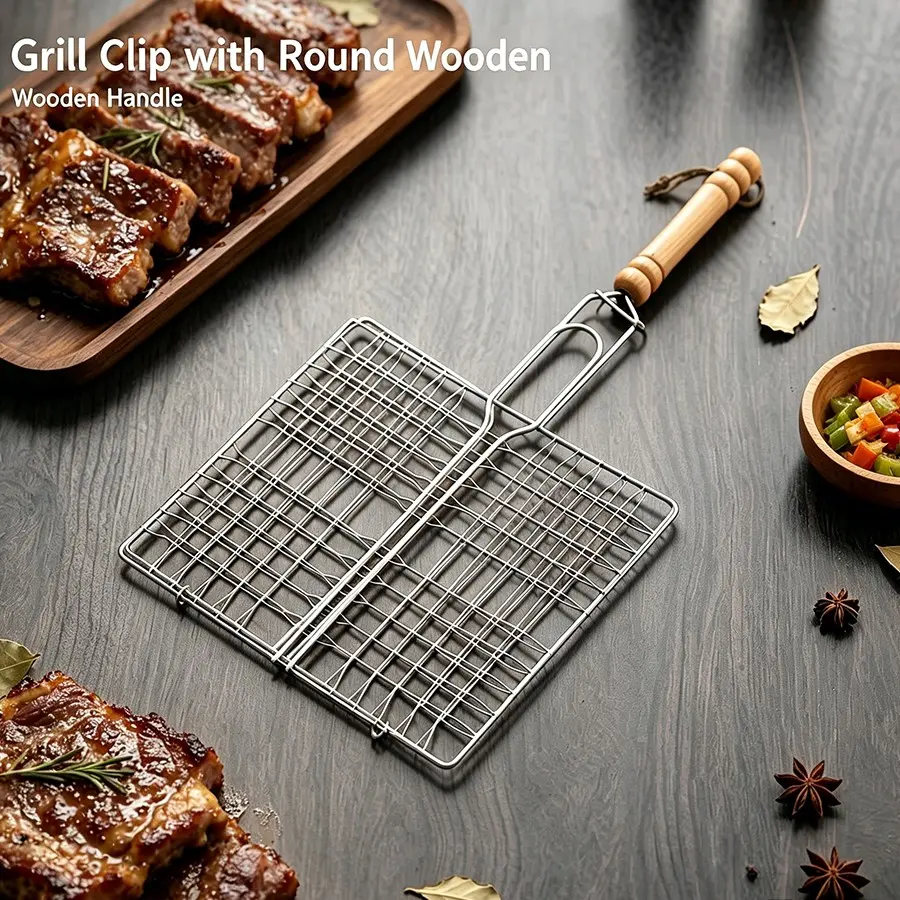 Foldable barbecue basket with heat-resistant handles - portable barbecue clip, suitable for seafood, grilled meat and vegetables ready-to-use for fish/steaks/shrimp essential barbecue tool set for tailgate parties camping trips and backyard barbecues