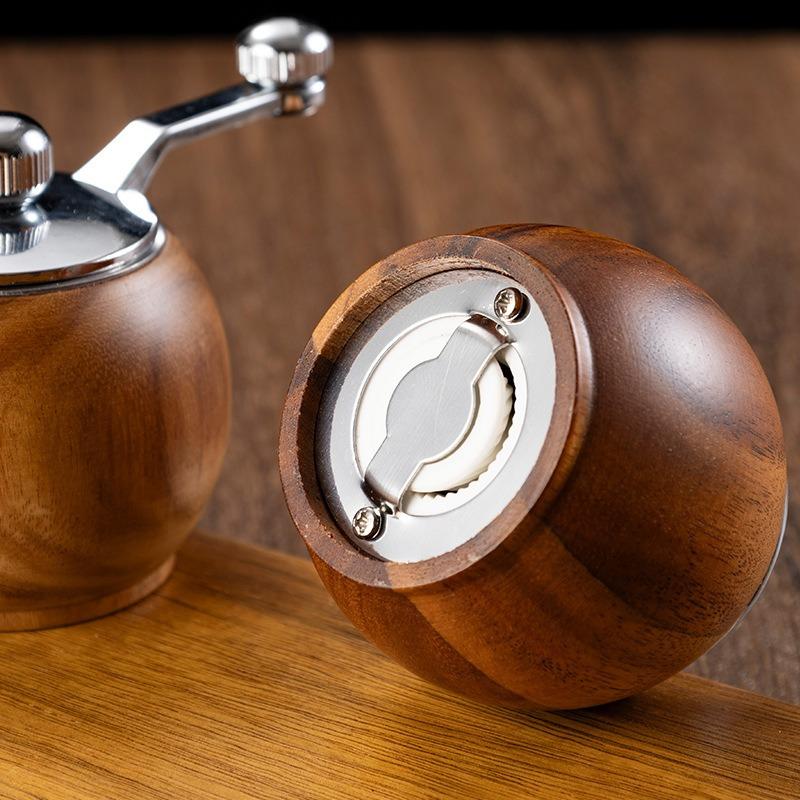 2pcs Advanced Wooden Manual Pepper Grinder - Hand-cranked Sea Salt and Black Pepper Seasoning Machine, with Wooden Stand, Adjustable Thickness, Suitable for Steak Seasoning, Kitchen Gadgets for Restaurants and Food Carts