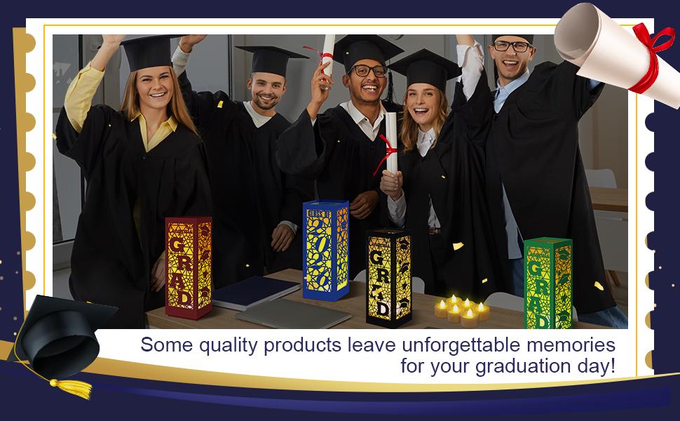 12 Pcs Graduation Table Centerpieces Boxes Class of 2026 Graduation Lanterns for Centerpieces with LED Candles Congrats Grad School College Photo Props for Party Table Decoration (Black)