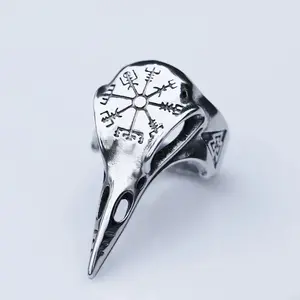 NEW Men's 316L stainless-steel rings Viking Raven head Vintage Vegvisir ring for teens Odin Amulet Jewelry Gifts free shipping