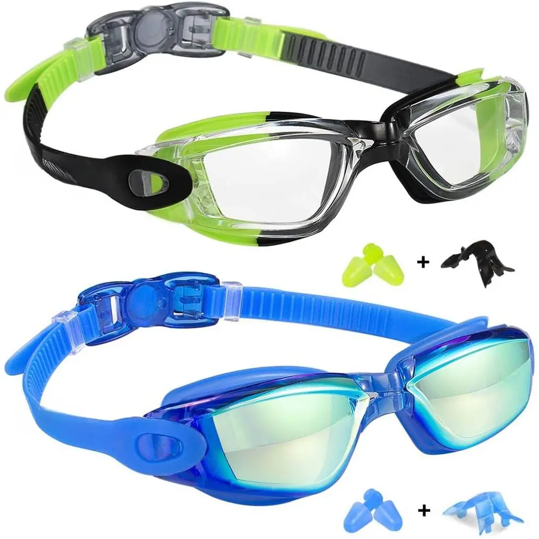 Swim Goggles, Pack of 2 Swimming Goggles for Children Teens, Anti-Fog Anti-UV Youth Swim Glasses for Age4-16