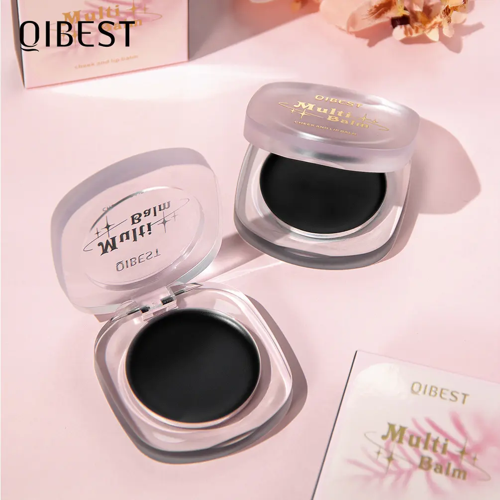QIBEST Black Temperature Blush Brightens Skin Tone Long-lasting Waterproof Non-greasy Long-lasting Natural Naked Makeup Lip and Cheek Duplex