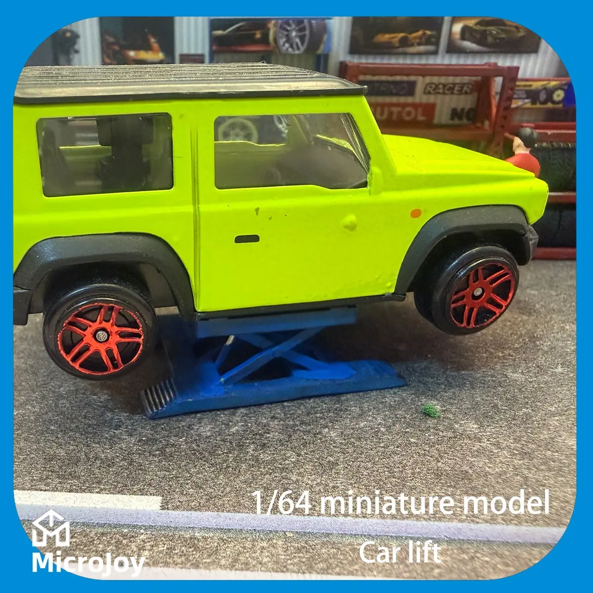 Detailed Scene 1: 1:64 Scale Micro Model Repair Shop Lift, Miniature Car Lift Model, Vintage Style, Figurines & Miniatures
