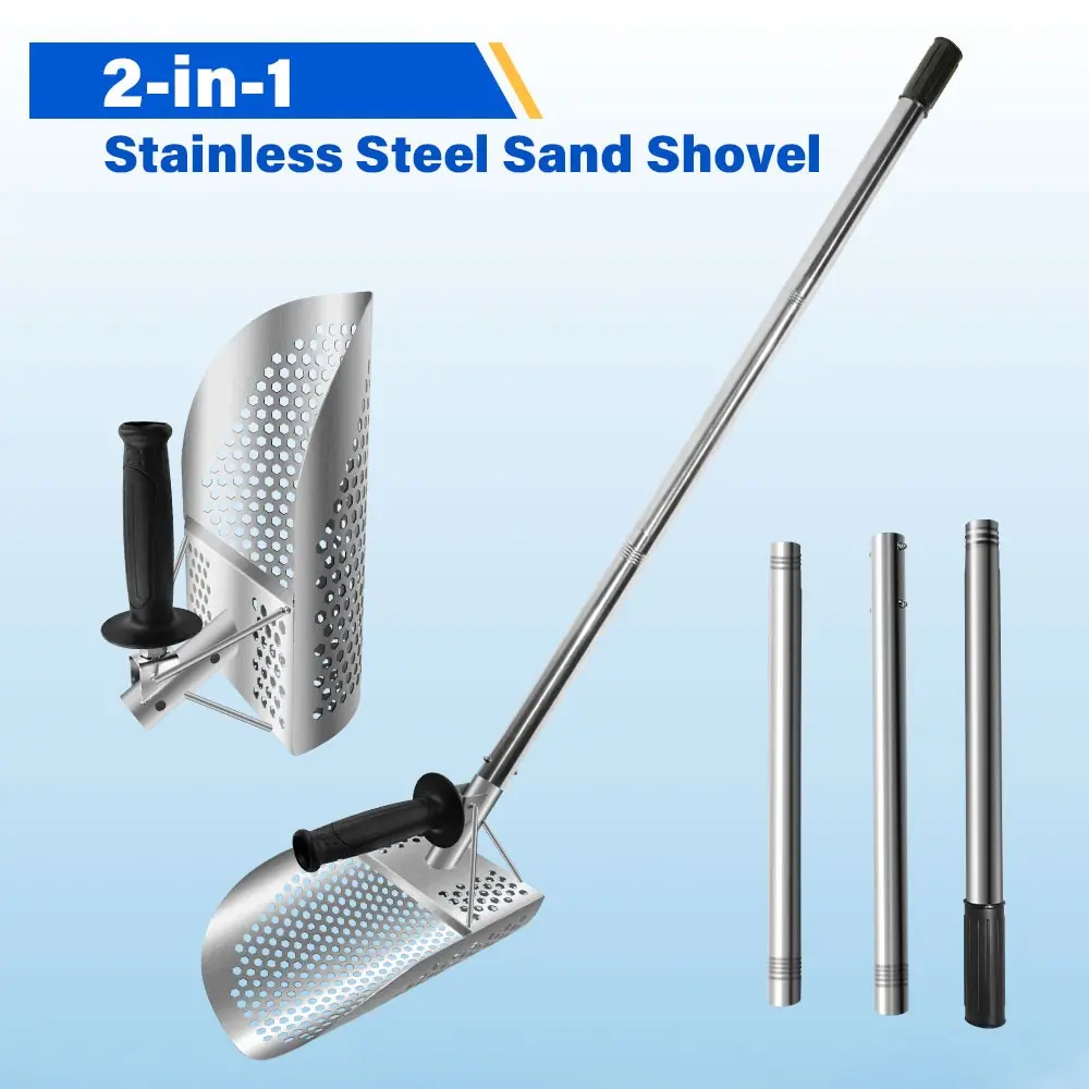 New Bestseller Outdoor Beach Treasure Hunting Shovel Tool, Three-Section Pole, Detachable Long Handle, Stainless Steel, Ideal for Shell Digging