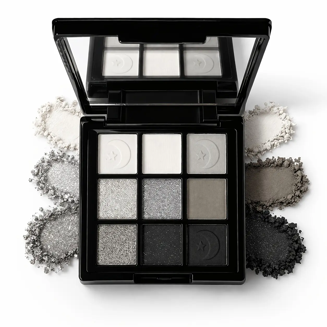 K'APEINE 9-Color Black White Gray Eyeshadow Palette, Matte Shimmer Glitter Eye Shadow Makeup Palette, Cool Tone Smokey Silvery High Long Lasting Eye Makeup Kit