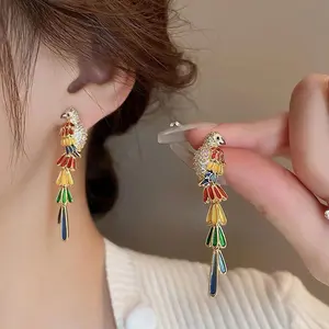 Unique Exaggerate Parrot Earrings Luxury Shiny Rhinestones Small Birds Earrings Fashion Party Earrings Jewelry Custom Packaging