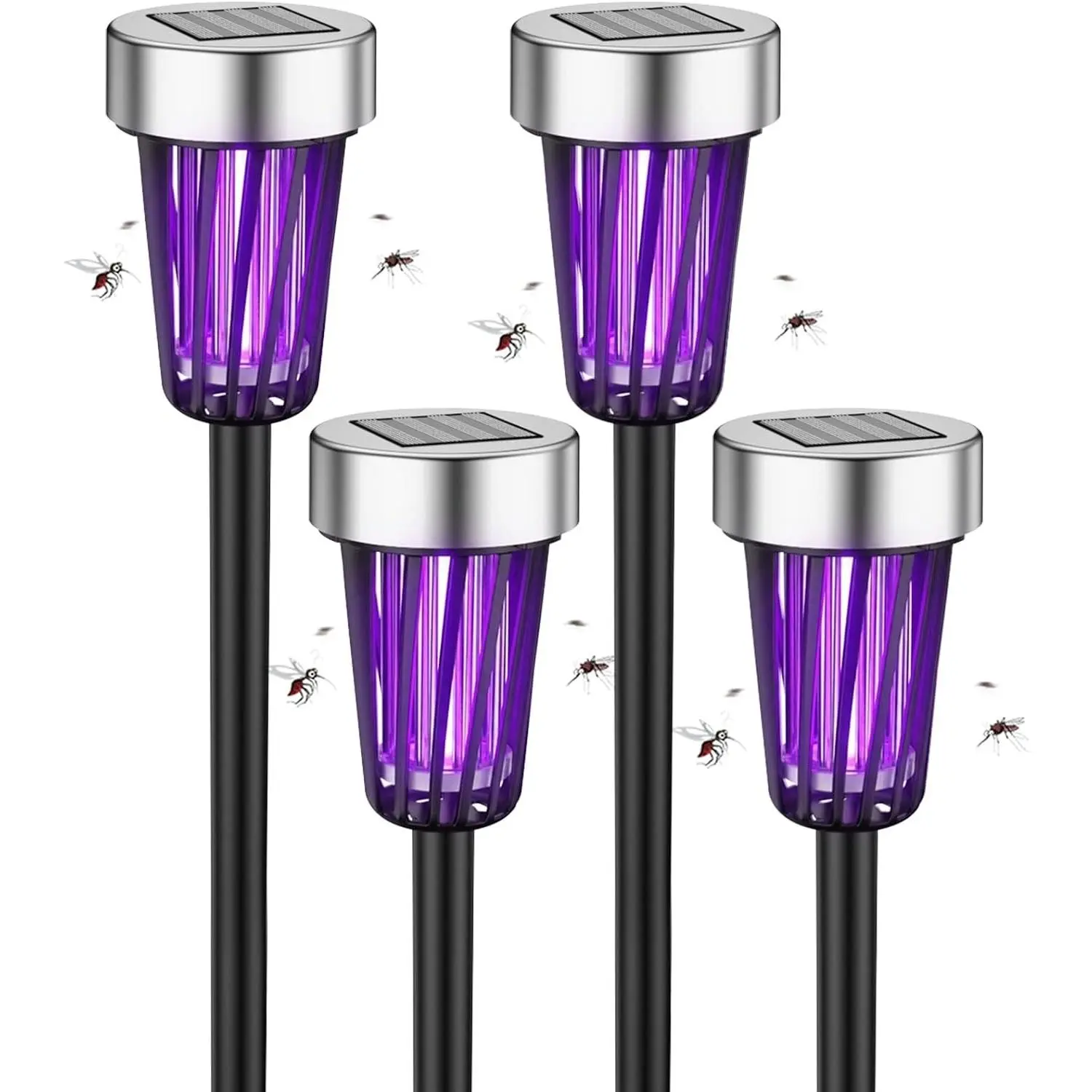 2026 4PCS Solar Electric Bug Zapper Mosquito Repellent Killer for Moths Gnats Flies Small Flying Insects Suitable for Outdoor Patio Backyard Garden Flower Beds Walkway