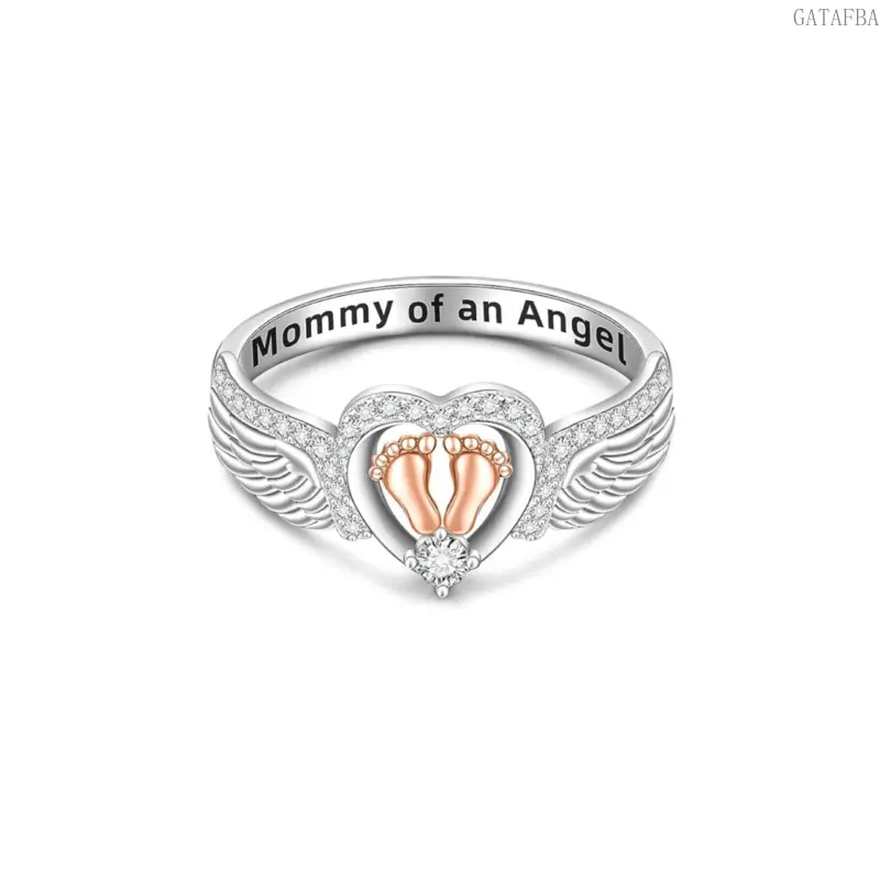 Creative Engraved Angel Wings Heart Ring, Stylish Mom & Baby Ring, Adjustable Daily Jewelry, Ideal Holiday Gift for Women
