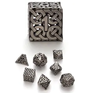 Celtic Knot Hollow Metal DND Dice Set Rune Polyhedral Dice Heavy Metal RPG Dice for Dungeons and Dragons Tabletop Role Playing Games