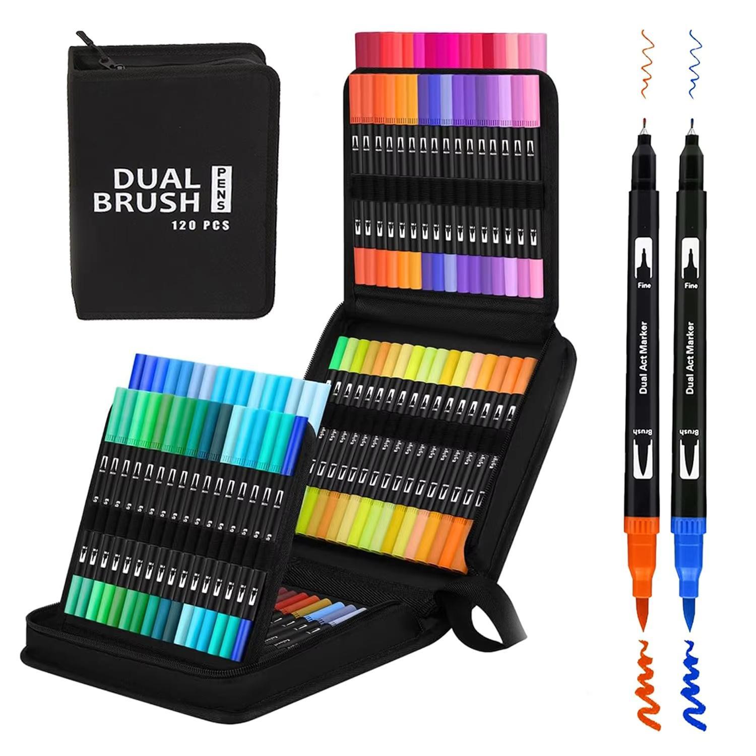Colorful Dual Tip Markers Set for Adults Coloring Books, Fine & Broad Tips, Ideal for Bullet Journaling, Drawing, CD Bags, Perfect Gift, Art Markers Set, Convenient Storage