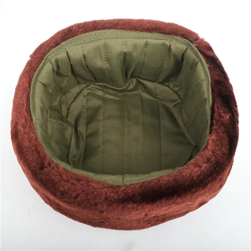 Men's Winter Soviet Badge Lei Feng Hats Russian Ushanka Hat Outdoor Warm Thicken Faux Rabbit Fur Windproof Snow Caps