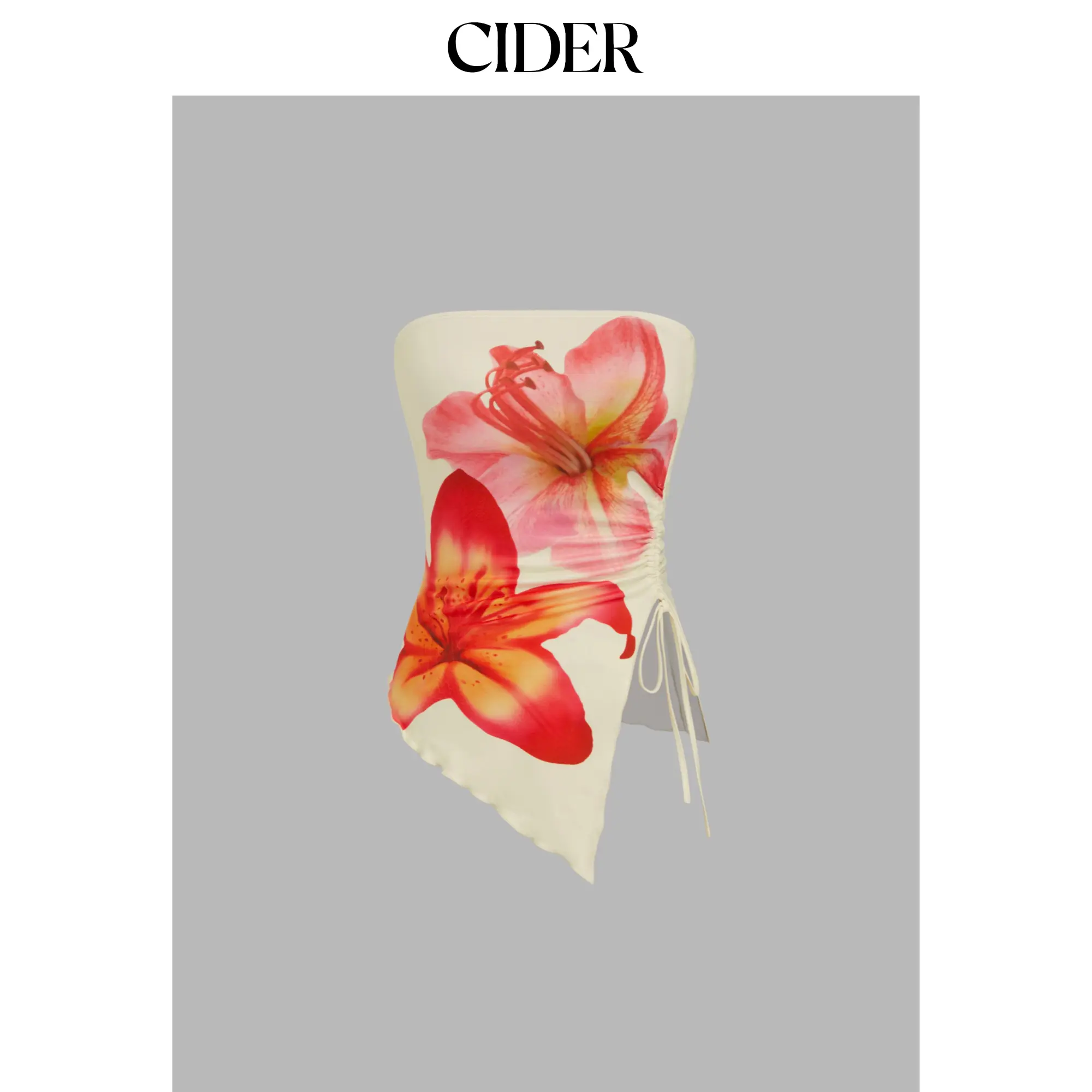 Cider [size 2-10] Floral Graphic Drawstring Asymmetrical Hem Bandeau Top SummerWins SummerFinds