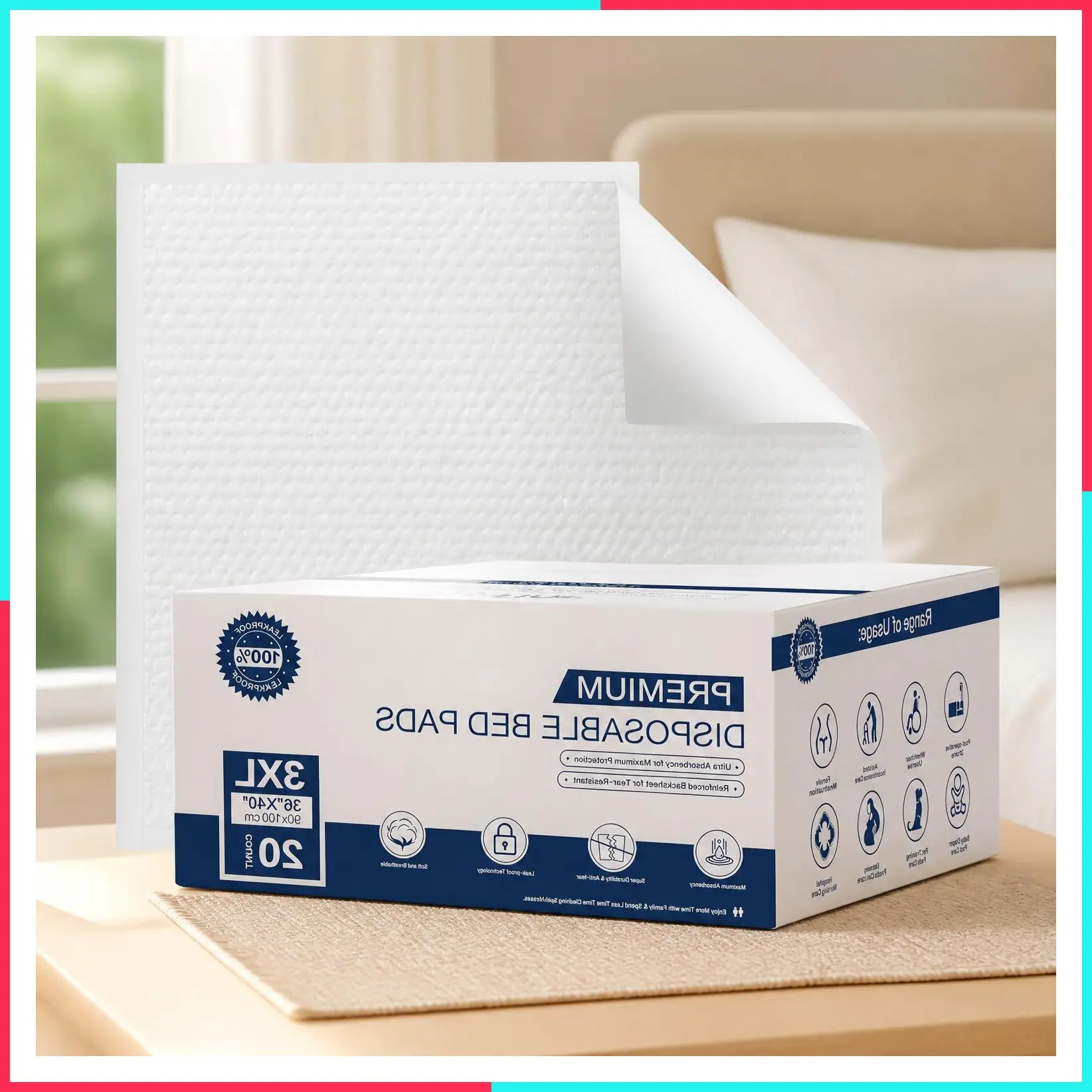 150 Gram Heavy Duty Disposable Bed Pads 40"x36", Tear Resistant Adult Incontinence Chucks, 3XL Extra Large Thick Puppy Pee Pads, 10X Super Absorbency, 360 Lb Transfer, 20 Pads