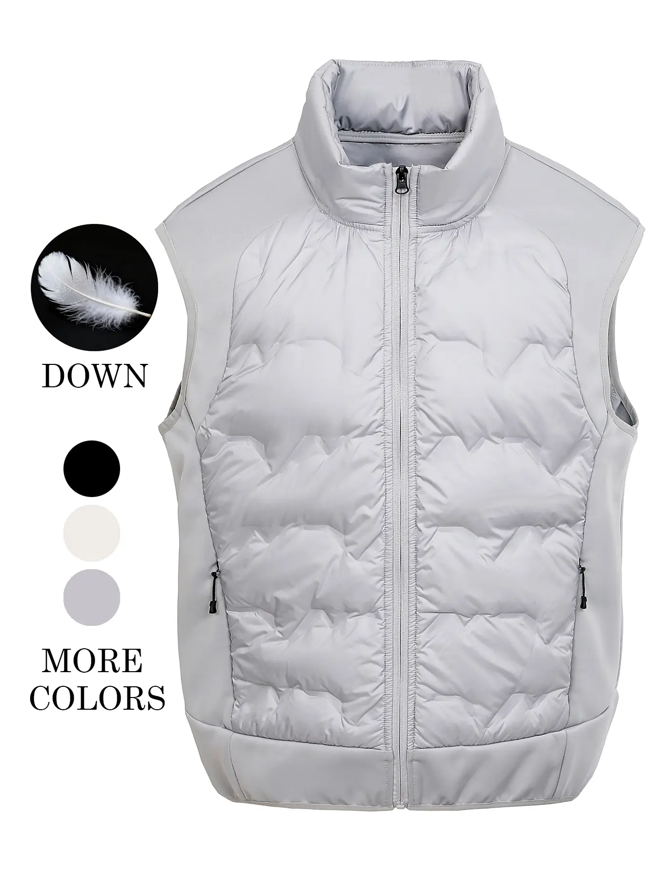 Men's Fall Winter Plain Stand Collar Down Vest, Quilted Design Zip Pocket, Warm Lightweight, Suitable for Daily Wear and Light Outdoor Activities