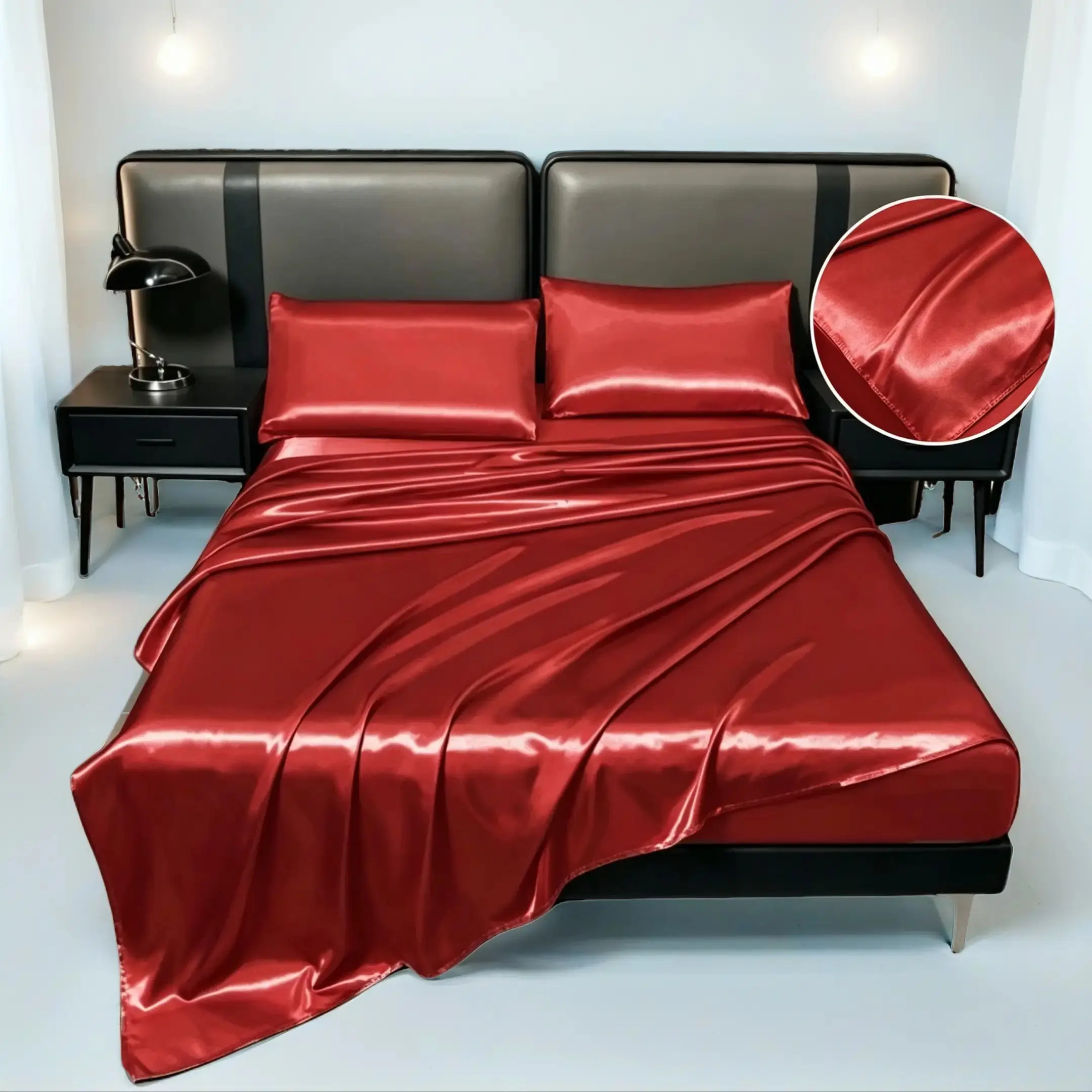 Luxury Satin Bed Sheet, High-Grade Fiber Ice Silk Mattress Protector, Solid Color Bedding, Deep Pocket Sheets, Shrink-Resistant, Hotel/family Use