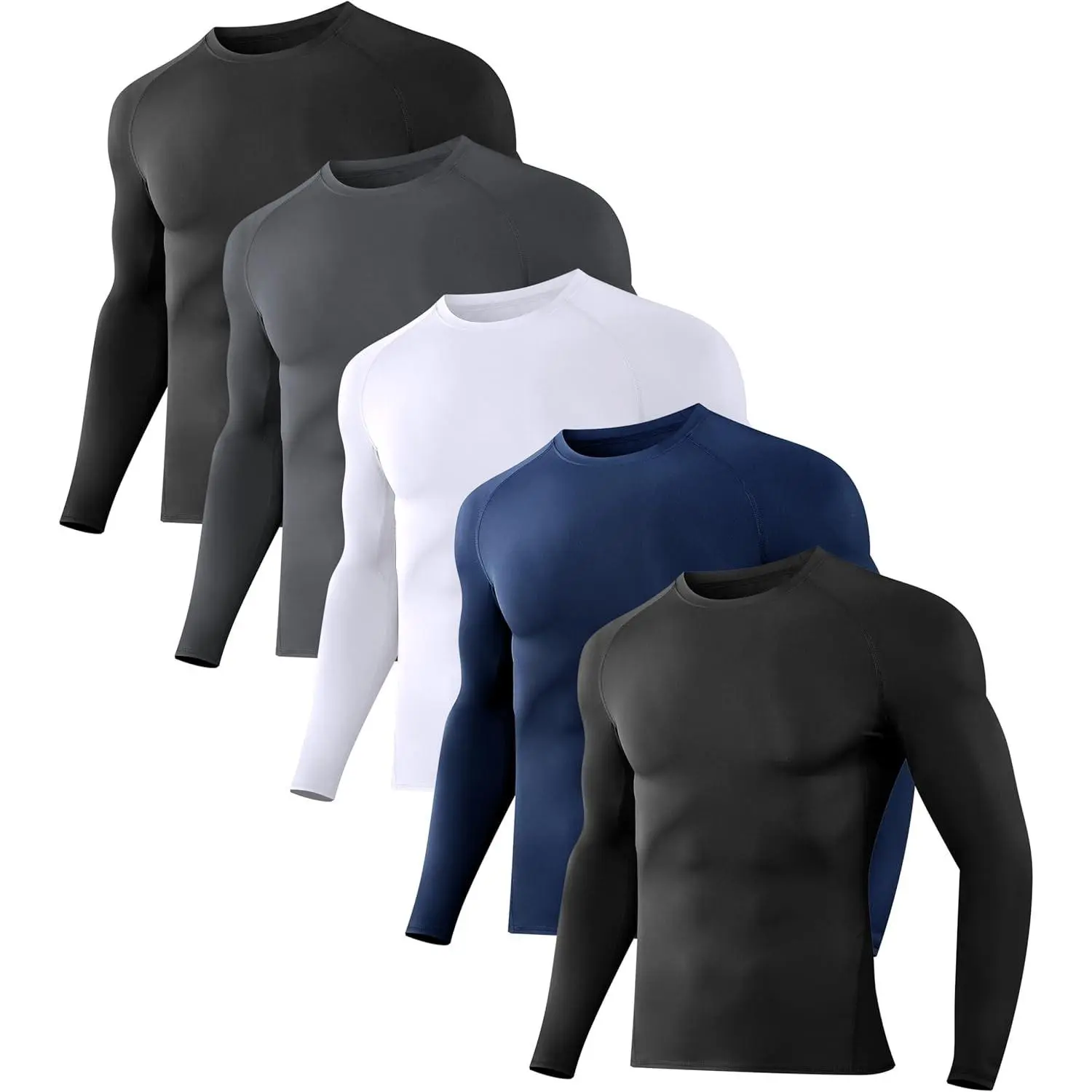 1/5 Pack Men’s Compression Shirts Long Sleeve Athletic Workout Tops | Cool Dry, Rash Guard, Gym, Active, Basketball, Football, Running, Cycling, Swimming, Base Layer Undershirt