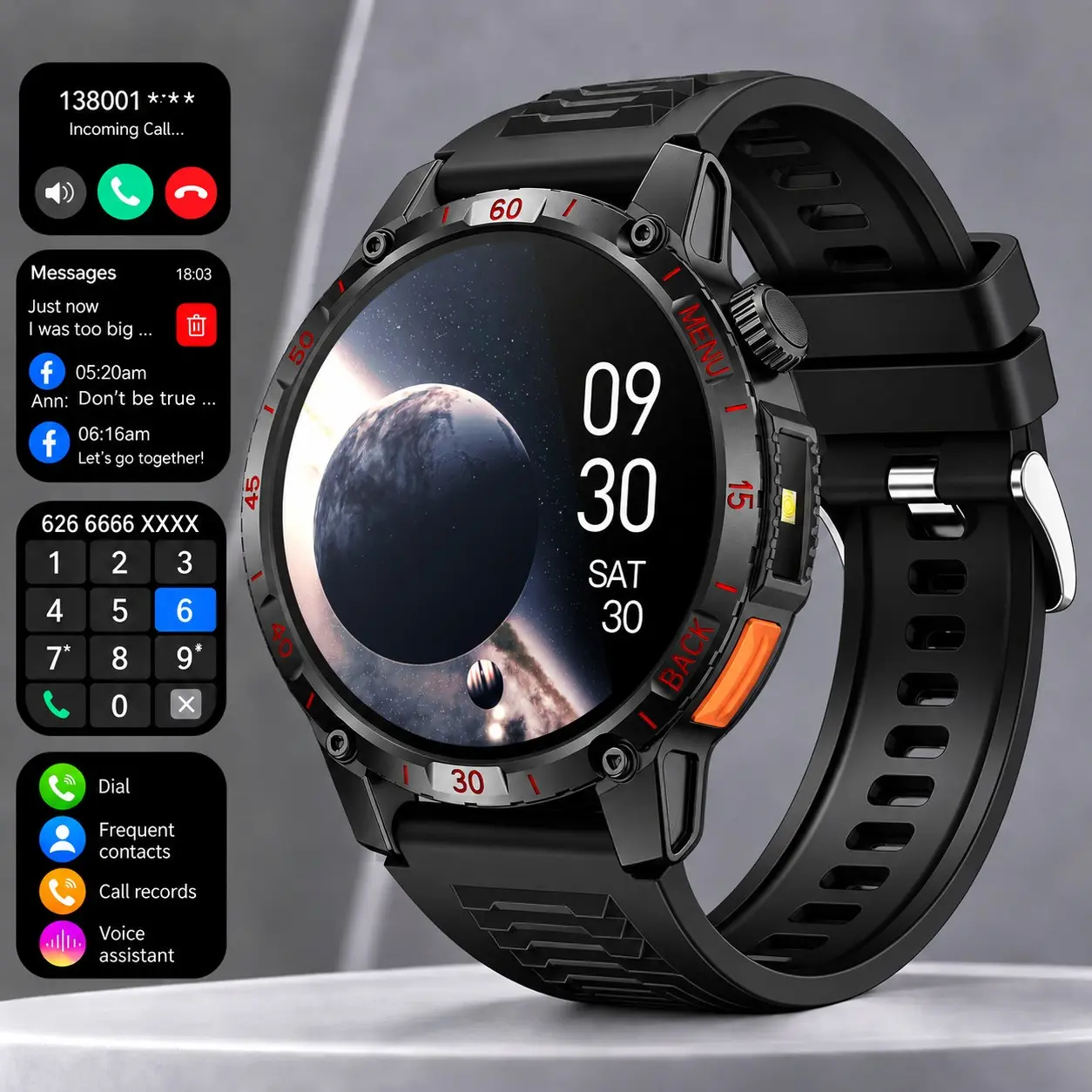 Smart Watch for Men, Wireless Calling, Sms Reception, Multiple Sports Modes, Remote Camera Control, Fitness Tracking, Compatible with iOS & Android