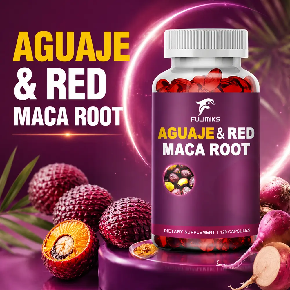 Aguaje Oil Red Maca Root Capsules, Premium Quality Ingredients with Maca, Saw Palmetto, Skin Health, Confidence Beauty, Best Gift
