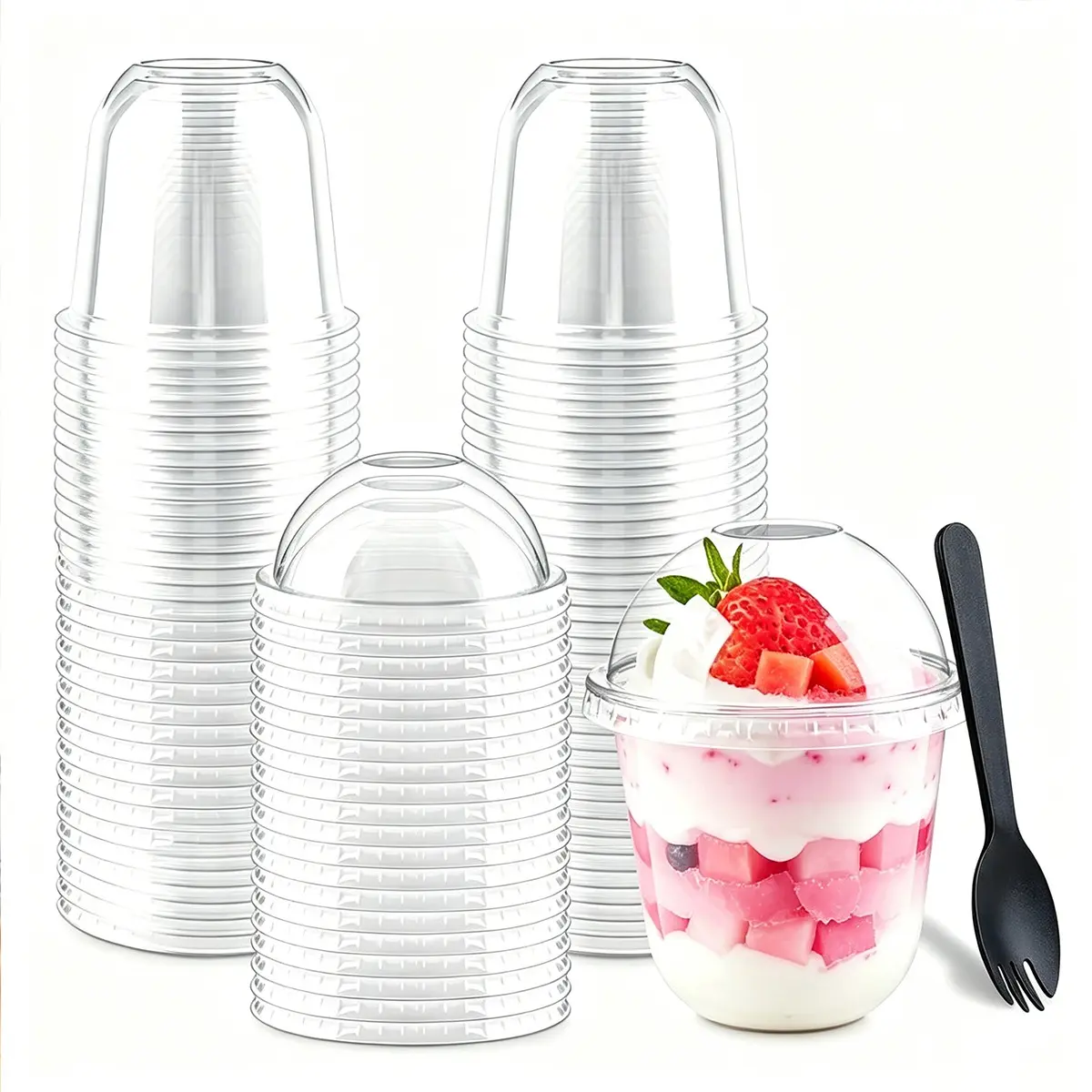 20/50pc Transparent Plastic Cups with Dome Lid, Disposable Sweet Treat Bubble Cups, Individual Dessert Cups, Parfait Cups with Lids, Clear Cups, Plastic Cups Set, Ideal for Mousse and Cake, Party Supplies, Reusable, Christmas, Easter, Wedding