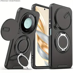 3 In 1 Shockproof Phone Case Set With 2 HD Screen Protectors, 360 Degree Rotatable Ring Holder & Sliding Camera Shield For Honor X60 Pro X9C X9C Smart Magic7 Lite 400 400 Pro 400 Lite
