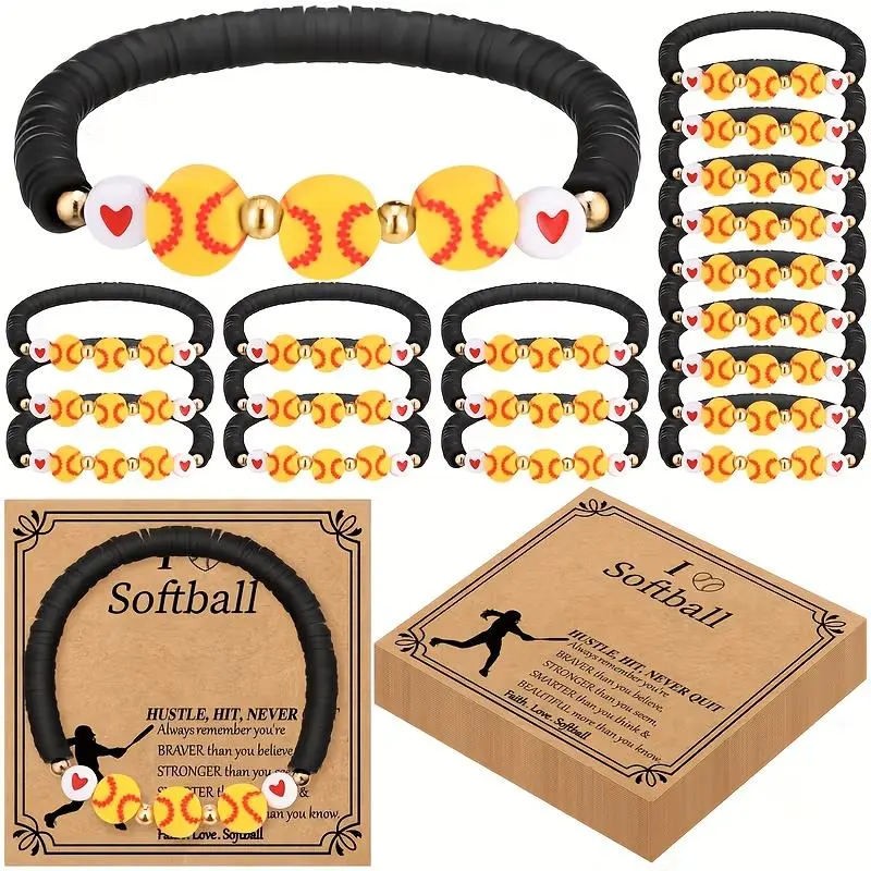 20 Sets Softball Charm Bracelets - Adjustable Beaded Jewelry for Sports Softball Team Ball Lovers Players, Bulk Party Gifts with Inspirational Cards, Daily & Everyday Wear Fashion Accessories