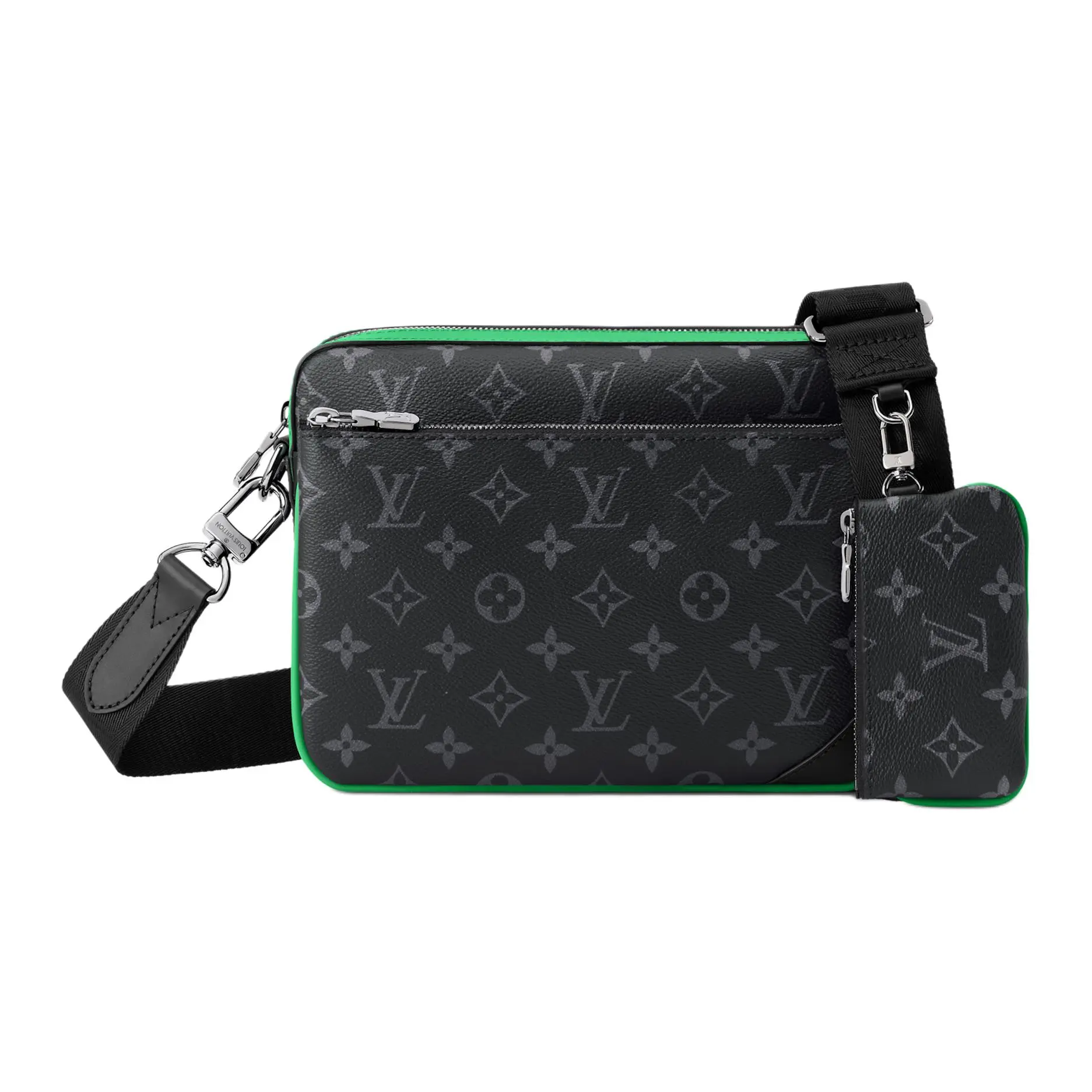 Louis Vuitton Trio Messenger Bag for Men – Silver Metal Hardware, Coated Canvas, Black and Green