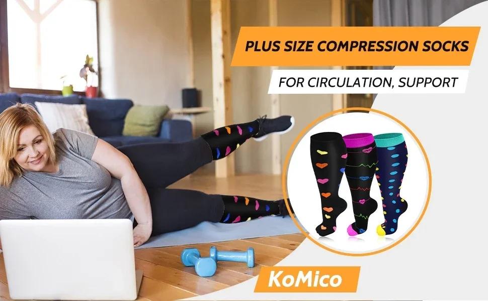 Struggling with swelling?Get these 3 pairs of plus size compression socks  20-30 mmHg support for wide calves and better circulation