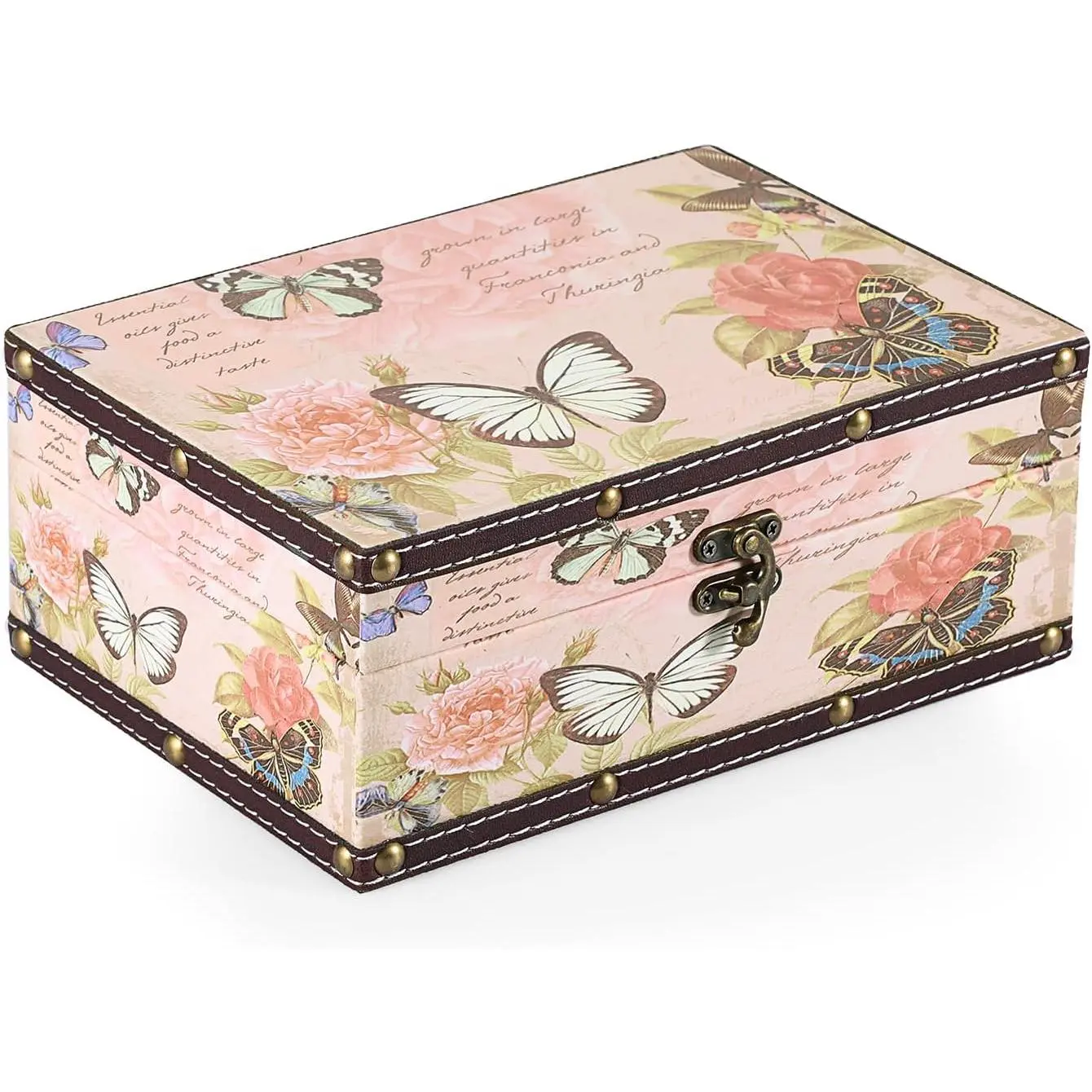 Butterfly Treasure Chest Box, Wooden + PU Leather Storage Decorative Box for  Trinkets Photos, Rectangular Keepsakes Box for Girls Women Gifts