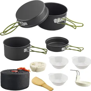 Portable Camping Cookware Set-Lightweight Aluminum Camp Pots and Pans Kit-Comes with Non-Stick Pots/A Frying Pan etc-Complete Camping Mess Kit  Camping/Hiking/Fishing & Other Outdoor Trip