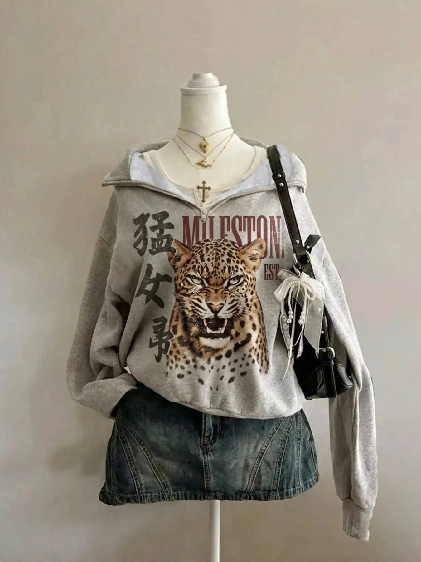 Women's Leopard Print High Neck Sweatshirt, Casual Loose-Fitting Pullover, Fall & Winter Fashion, Daily Wear for All Seasons