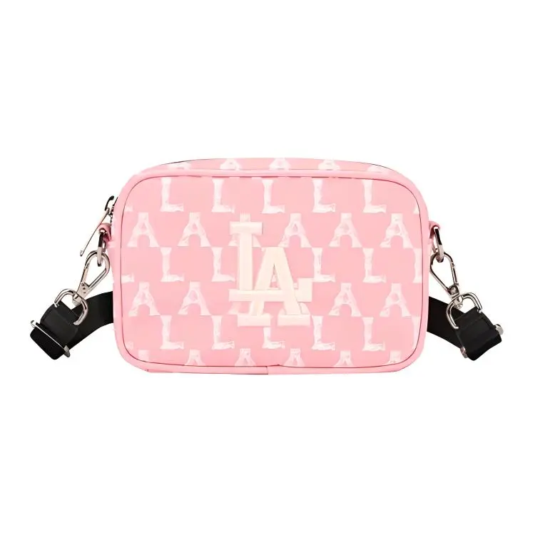MLB Monogram Crayon LA Dodgers Nylon Crossbody Bag for Men and Women, Casual Style in Sakura Pink