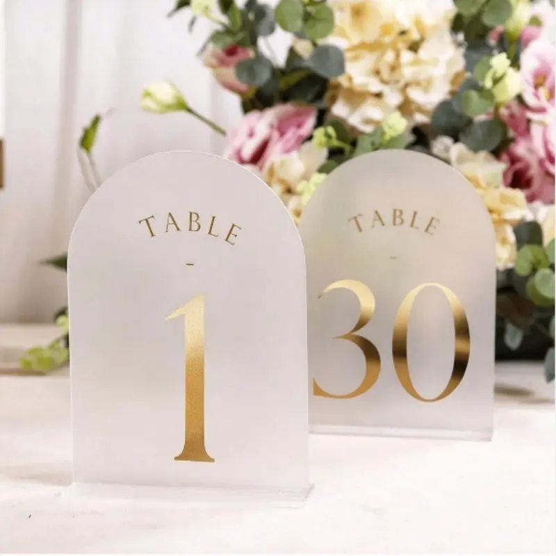 Matte Arched Wedding Table Number, Foil Print, 5x7 Acrylic Decoration Sign Display, Ideal for Weddings, Parties, Home & Event Decor
