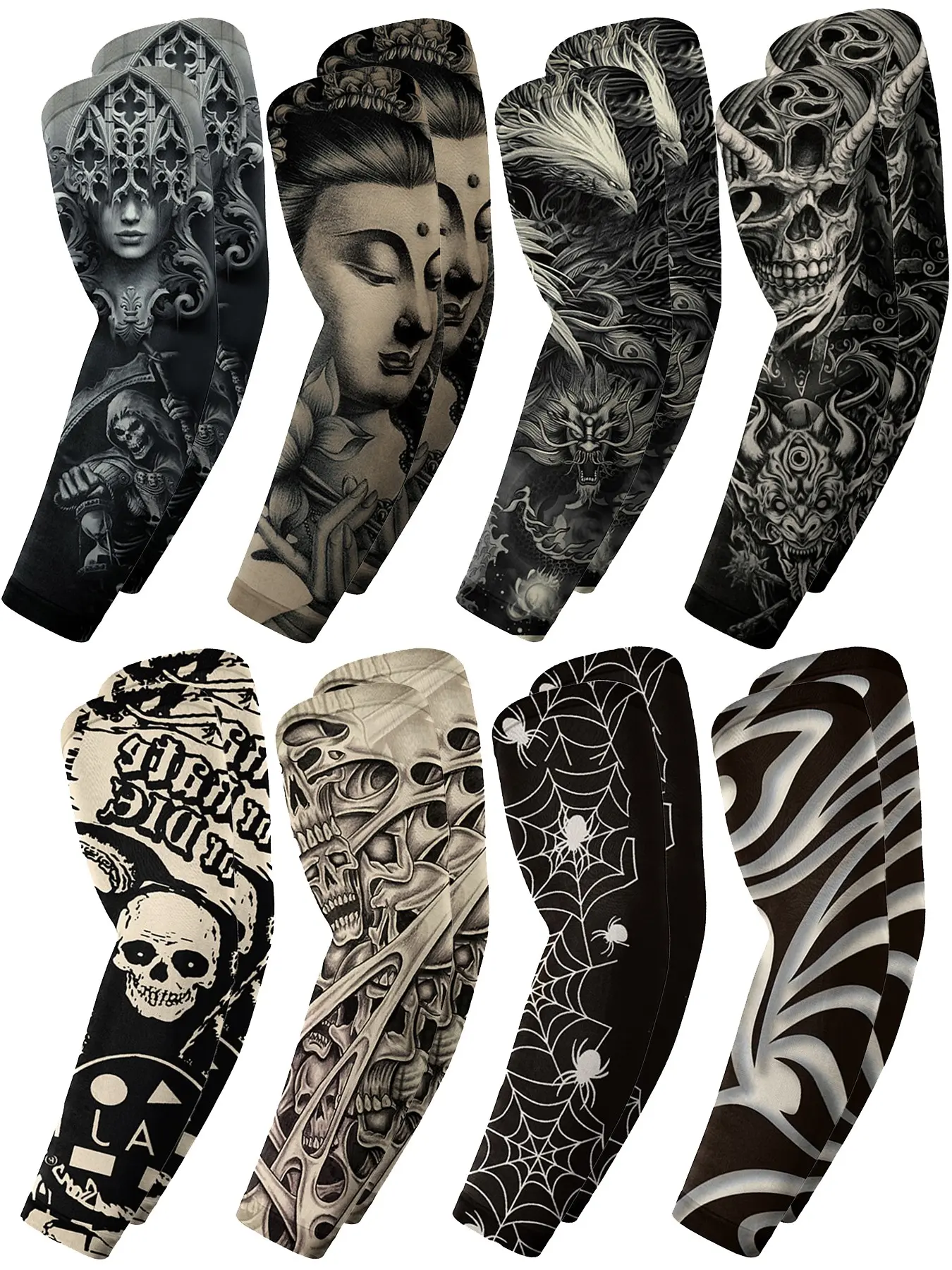 16Pcs Summer Personalized Flower Arm Tattoo Sleeves, Seamless Outdoor Cycling Sun Protection Sleeve Sets, Riding Tattoo Sleeves