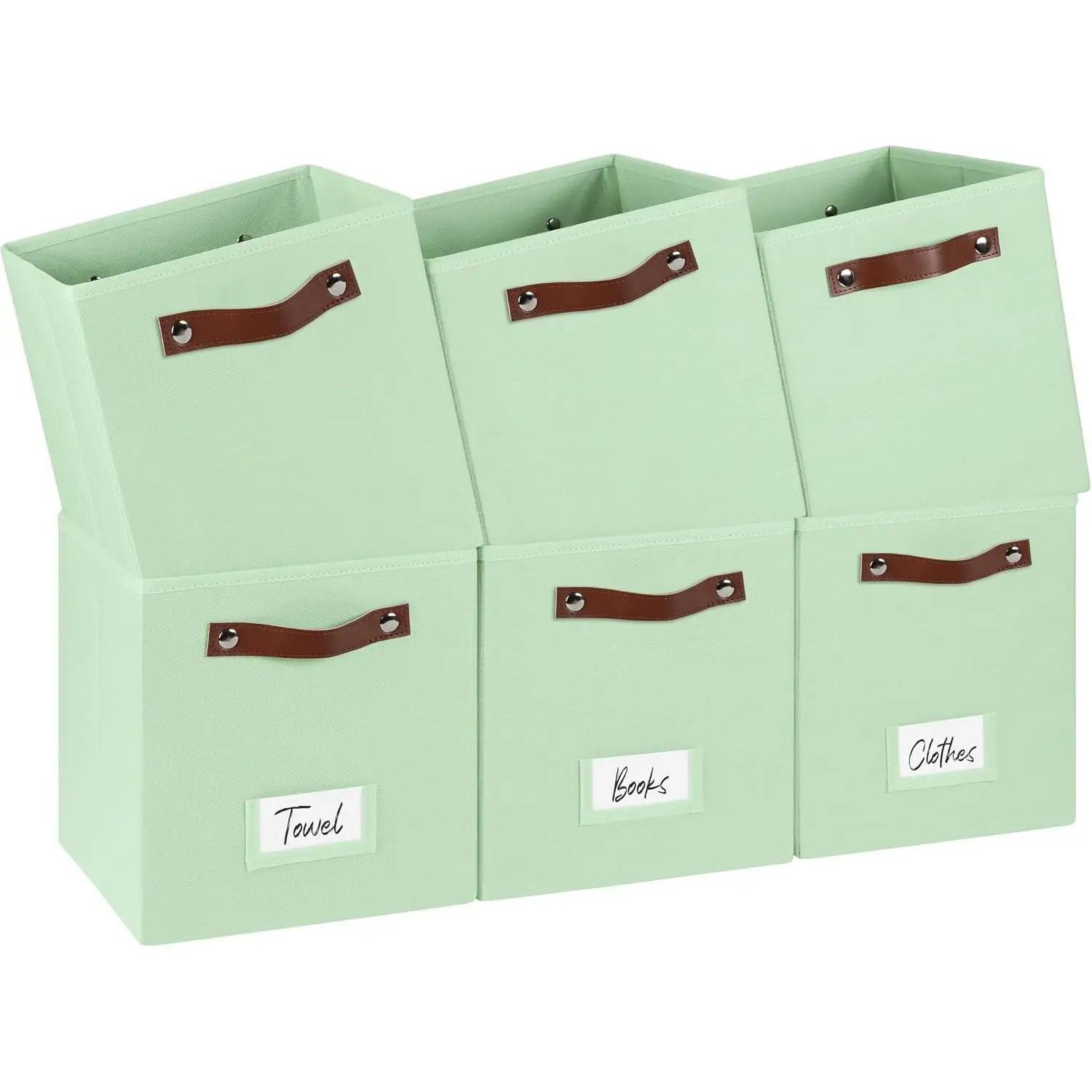 6-Pack Storage Cubes with Handles & Label Holders Basket, Closet Cube  Organizer Bins(Green, 10.5*10.5*11 inch)