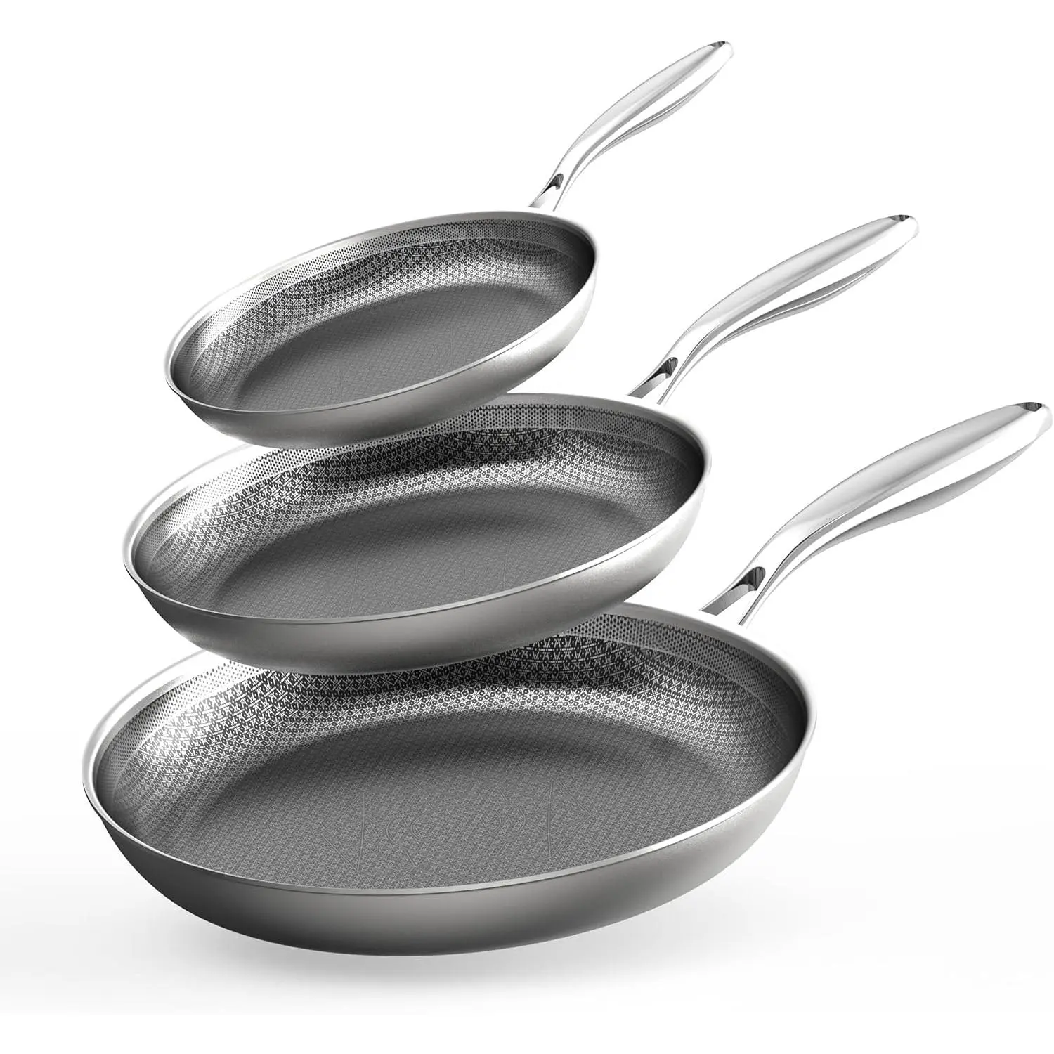 3pc Hybrid Nonstick Frying Pans Set, 8, 10 & 12" Pans