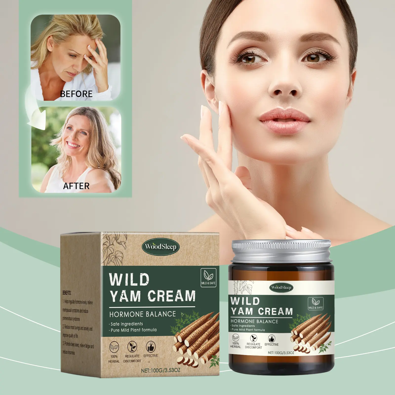 Woodsleep Lady Care Yam Cream, Women Moisturizing Body Care Relief Discomfort Moisturizing Care Cream
