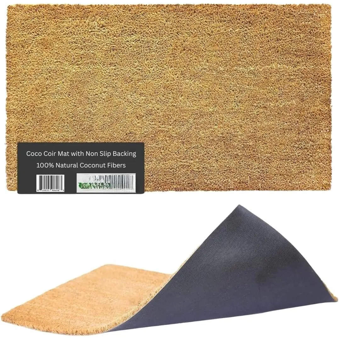 Coco Coir Doormat, 17" x 30", 0.5" Thick  Coconut Fiber Mat with Vinyl Non-Slip Backing, Heavy Duty Welcome Mat for Front Door Entrance, Outdoor Indoor, Porch, Patio