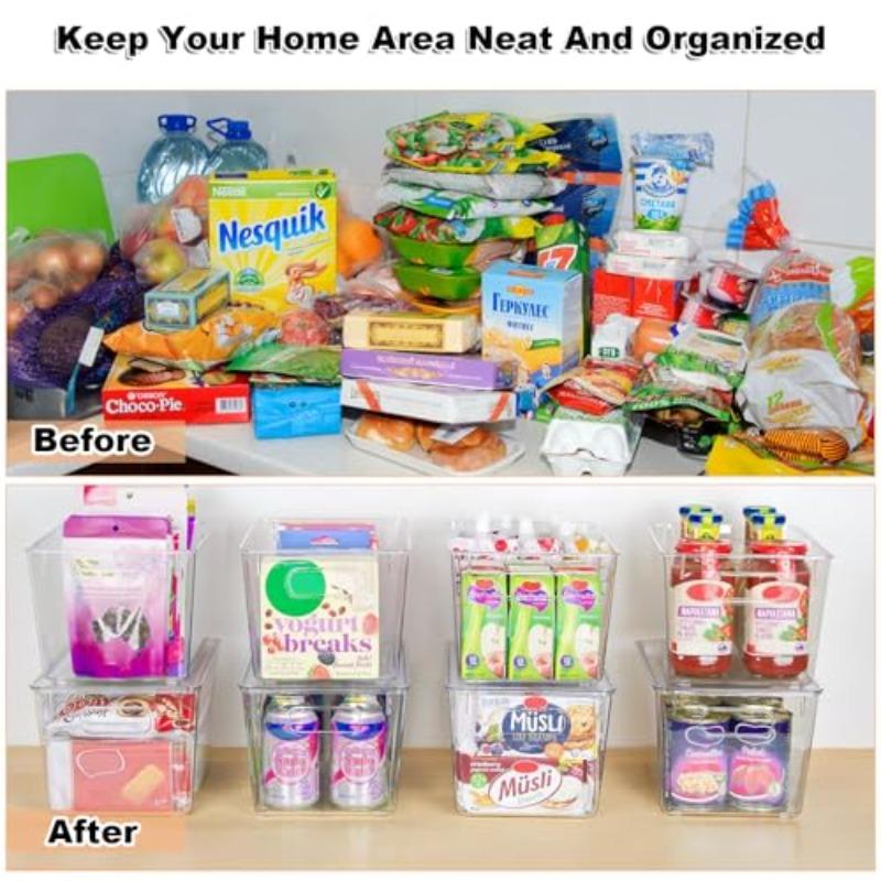 2Pcs Large Stackable Storage Bins with Lids Clear Storage Bin with Lid Pantry Storage Bins Plastic Container with Handle for Kitchen Refrigerator Cabinet Closet