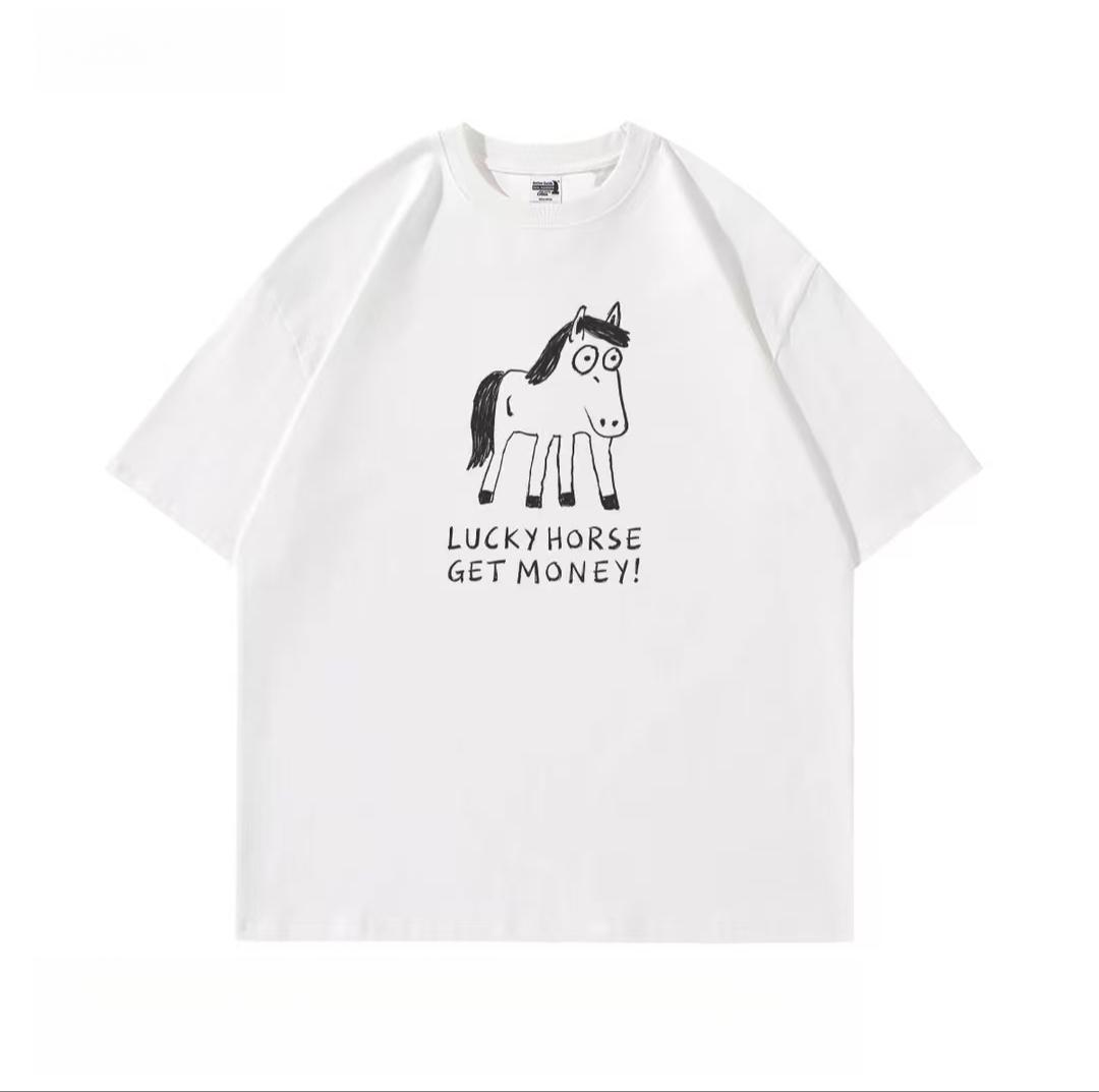 Lucky Horse Money-Making T-Shirt, Funny Cartoon Horse Print Short Sleeve, Unisex Casual Streetwear, Exclusive Creative Gift for Horse Fans & Enthusiasts
