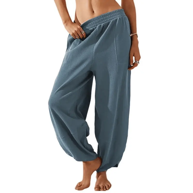 Women's Casual Wide Leg Pants Boho Harem Pants Loose Baggy Lounge Trousers with Pockets Elastic Waist Lightweight Yoga Beach Streetwear Y2K Comfy Palazzo Pants for Women Summer Fall Relaxed Fit Slouchy Sweatpants