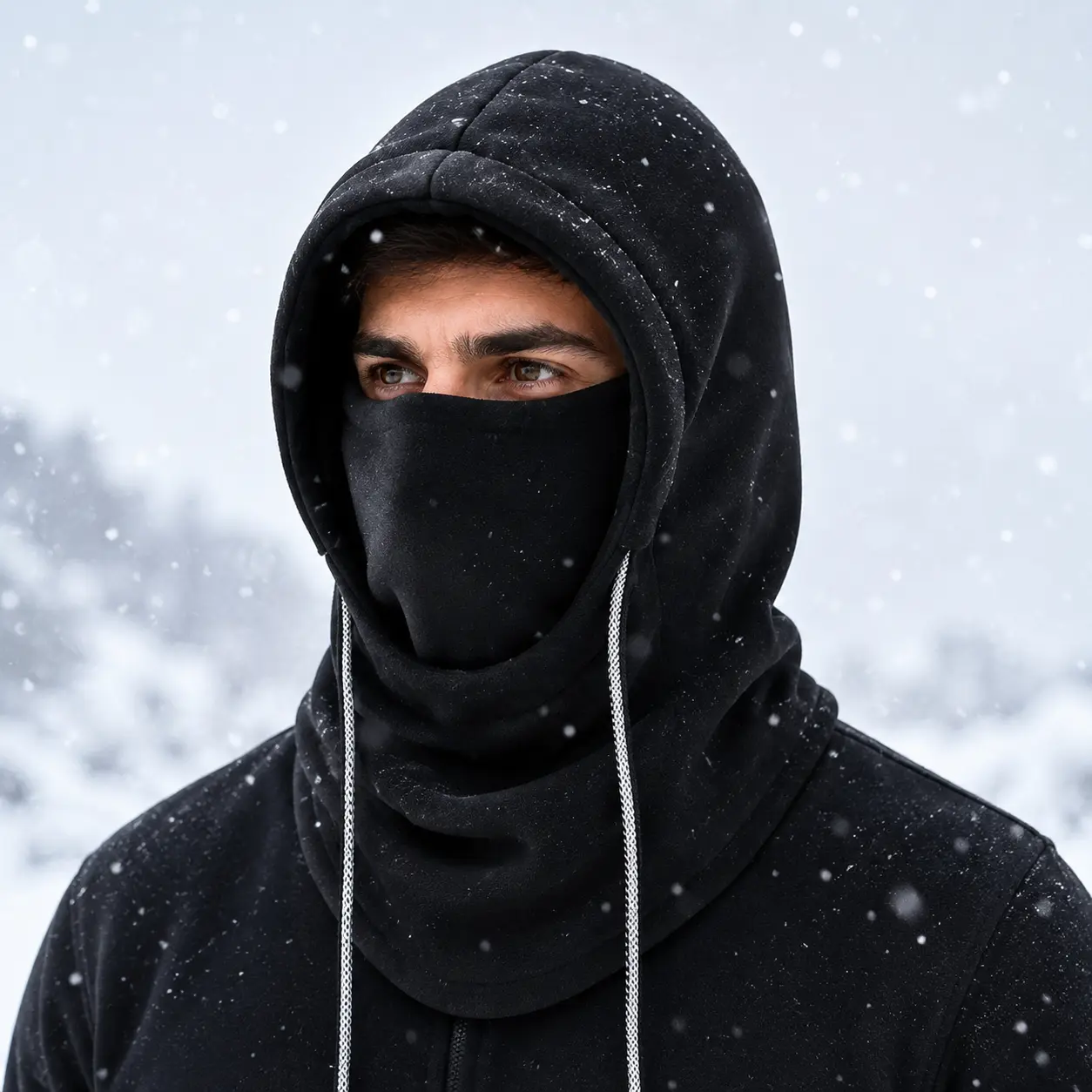 Unisex Winter Balaclava Knit Hood - Windproof Mask with Drawstring, Motorcycle Riding Headgea Warm Knitted Cap Cold Weather