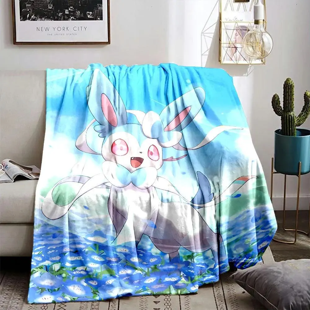 Adorable Eevee Cartoon Plush Flannel Blanket, Ultra Cozy Warm Throw for Couch, Travel, Bed, Lounge, Outdoor Camping, Fan Gift Decor