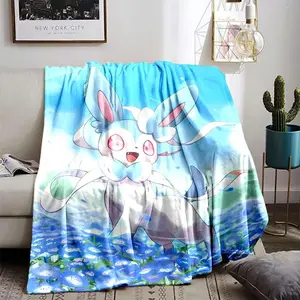 Adorable Eevee Cartoon Plush Flannel Blanket, Ultra Cozy Warm Throw for Couch, Travel, Bed, Lounge, Outdoor Camping, Fan Gift Decor