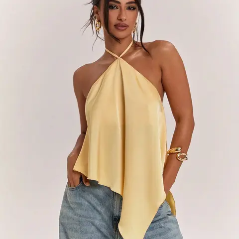 Chic Light Statement Halter Neck Tie Backless Top, Spring & Summer New Arrival, Perfect for Dates and Outings, Fit