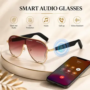 Bluetooth Smart Glasses with Open-Ear Audio, Built in Mic & Speakers, Touch Control, Hands-Free Calls, Music Playback, Voice Assistant, UV400 Sunglasses for Driving Cycling Travel