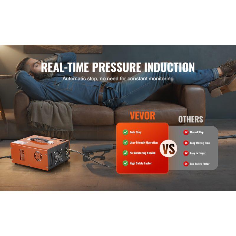 VEVOR PCP Air Compressor, 4500PSI Portable PCP Airgun Compressor with Built-in Converter, Auto-Stop DC12V/AC120V Oil Water-Free Paintball Tank Compressor Pump for Air Rifle, Scuba Diving Bottle