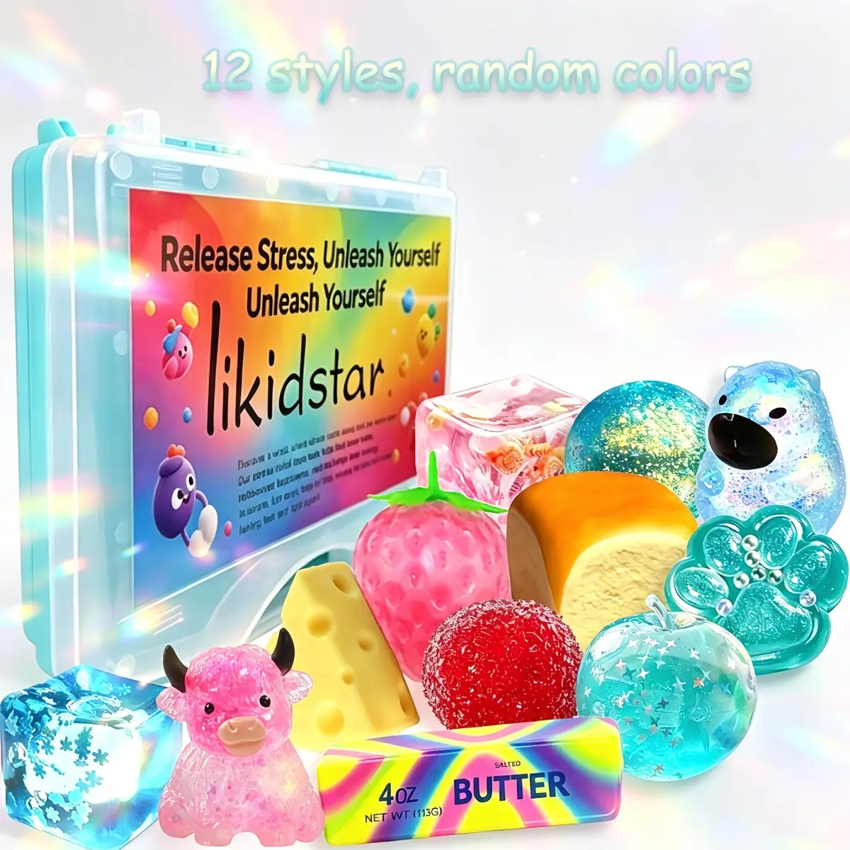 12pcs/set - Creative Stress Relieving Blind Box Sensory Fidget Relief Toy Set, Soothing Anxiety, Snowflake Cube/Cow/Island Apple Other Toys, Suitable as Small Gifts for Party Gatherings