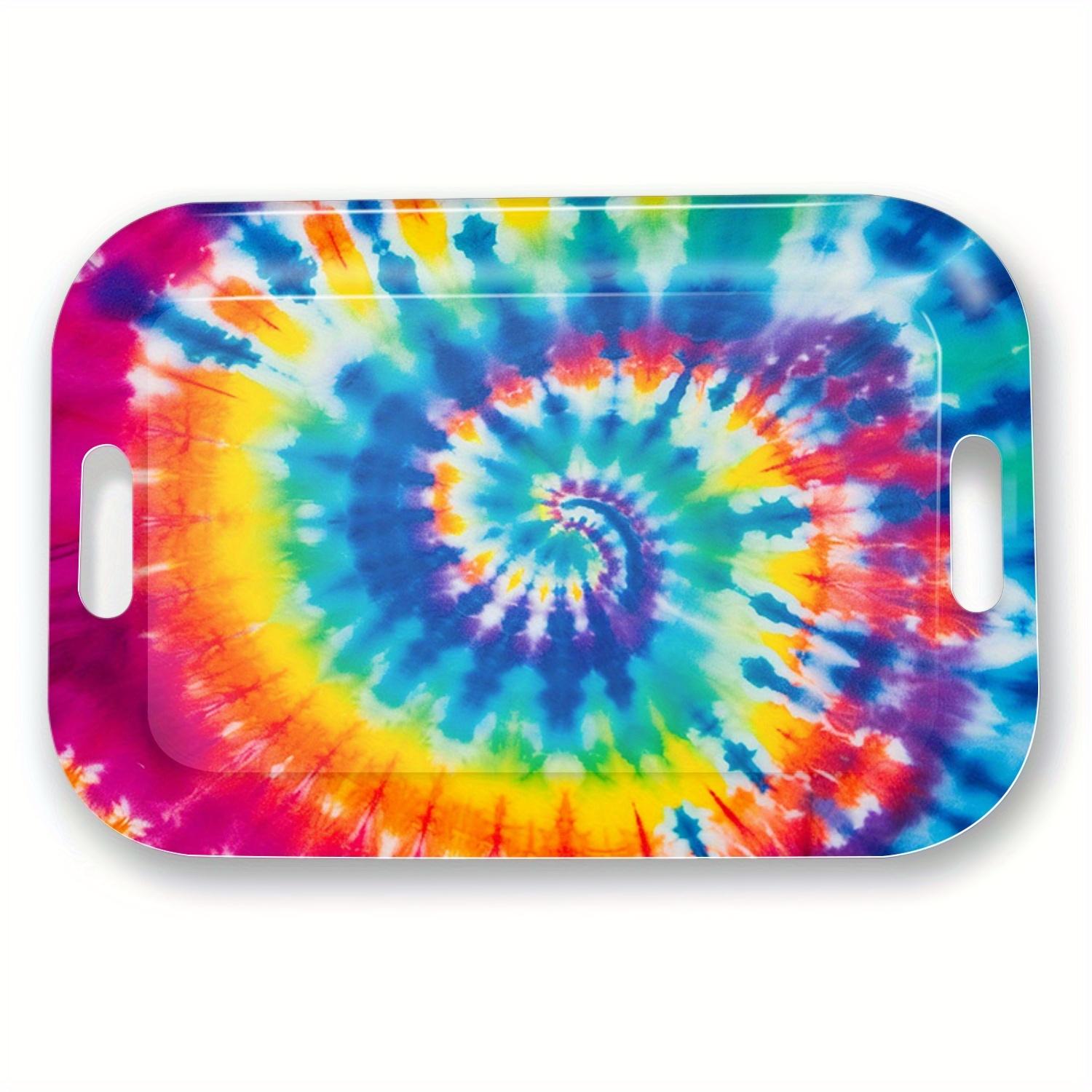 Lightweight & Sturdy Rectangular Serving Tray with Handle - Easy-Clean Melamine Tray, Pastel Tie-Dye Spiral Patterns in Pink, Blue, Green, Yellow, Orange, Purple, Red, Black, White, Gray - for Parties, Home, Office, Restaurants - Modern Decorative Tray,