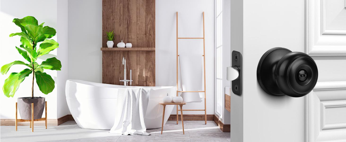 Privacy Door Knob, 10 Pack Matte Black Round Keyless Doorknobs Interior/Exterior Lockset, Privacy Locking Door Knobs for Bedroom/Bathroom, Black Modern Design Door Hardware